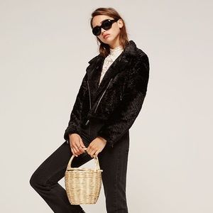Reformation Black Fur Hugo Jacket Size M
